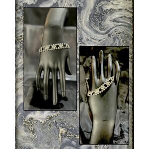 Vintage Transparent White Clear Marquis Round Double Strand Rhinestone Bracelet